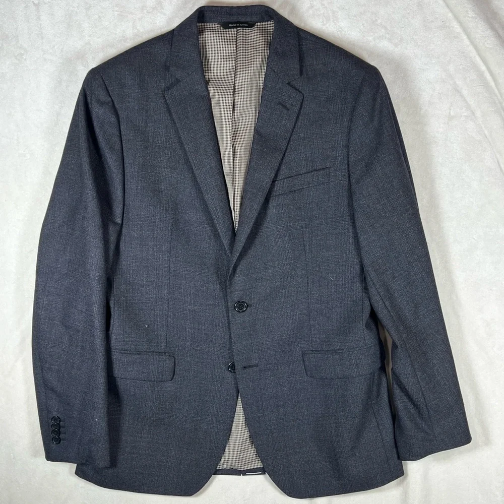 NWOT Banana Republic Slim 40R Gray Plaid 100% Wool Sports Coat Blazer C17